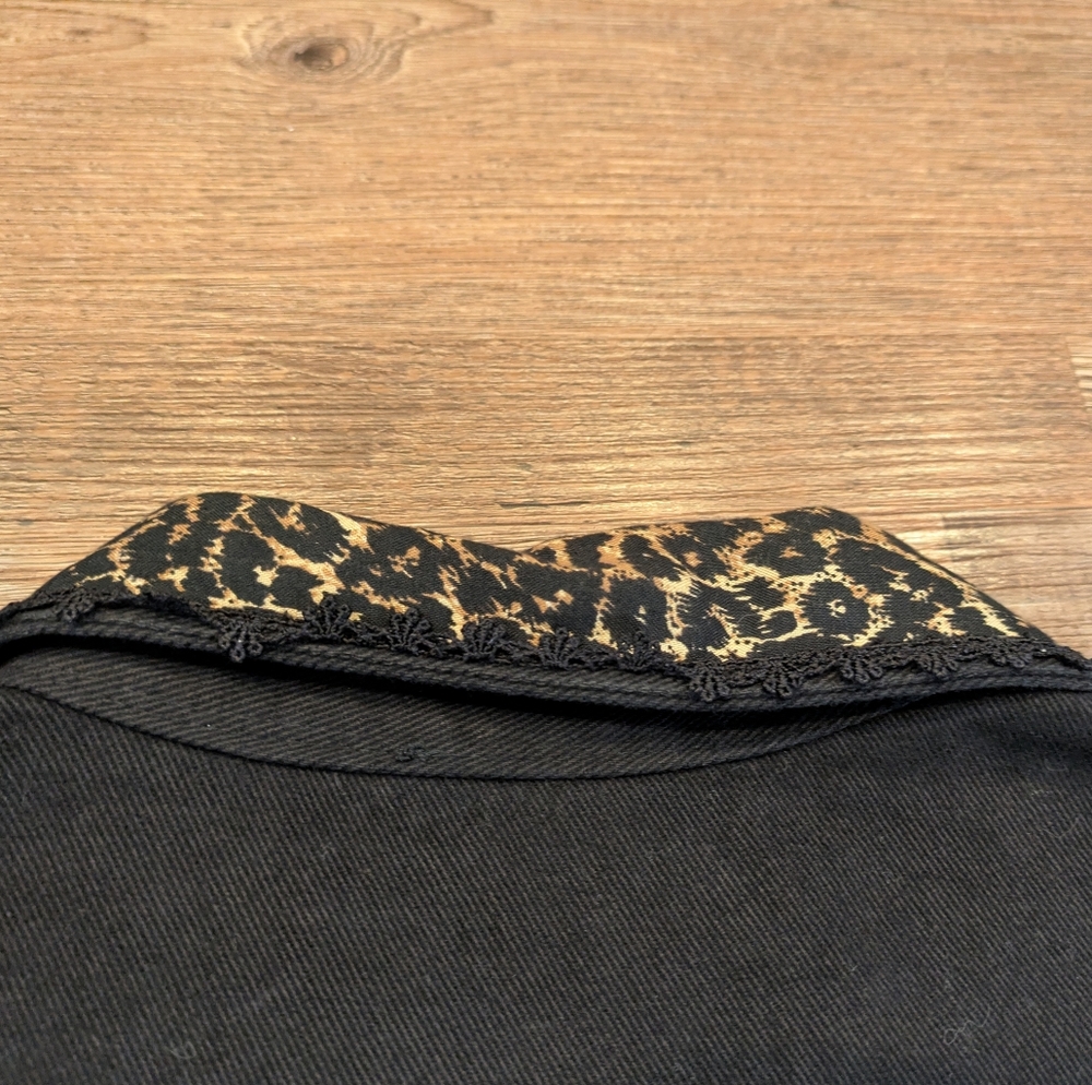 Vintage Peaces USA Leopard Print Denim Vest 90s Western Crochet Y2K Sz M - Picture 4 of 14